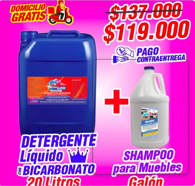 Combo Detergente Ropa 20L + Shampoo para Muebles 1 Galón COMBO